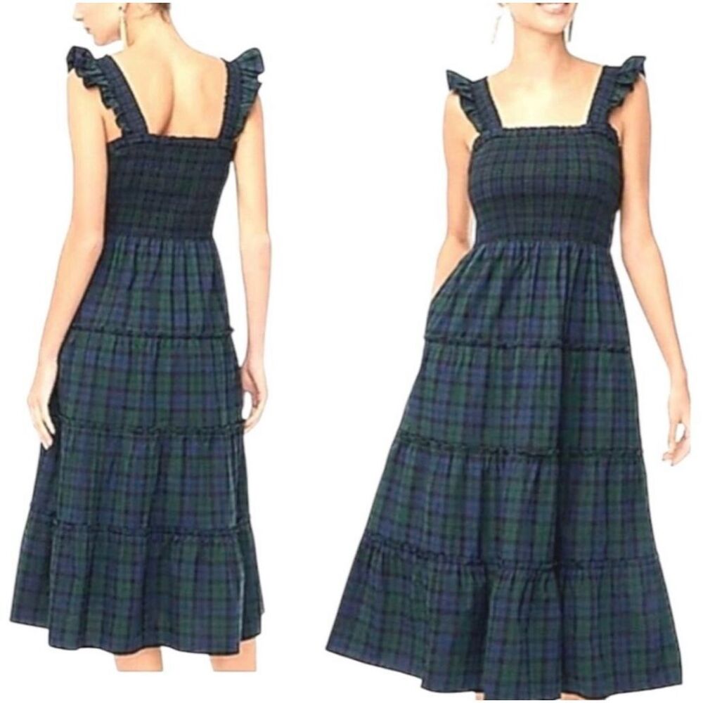 J. Crew Factory Tartan Plaid Midi Dress - Navy and Forest